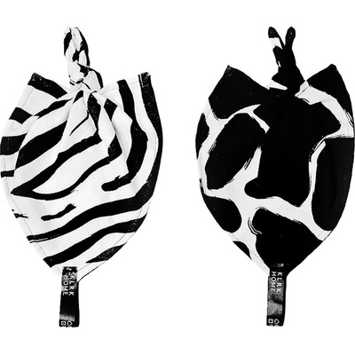 KLRK Home Wild B&W Zebra&Giraffe бебешко одеялце с възел 26x26 cm 2 бр
