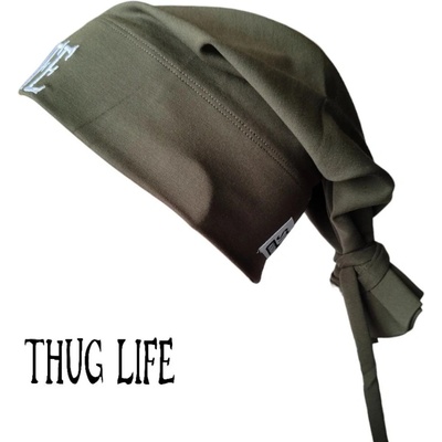 Street Knowledge Бийни шапка в цвят каки с бродерия Thug life Beanie Street KnowledgeSK-0066 - Каки, размер L/XL