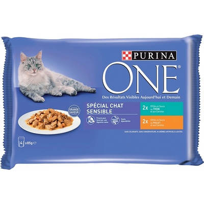 ONE 52х85г Sensitive Purina One консервирана храна за котки - пилешко и риба тон