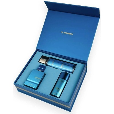 Al Haramain Amber Oud Aqua Dubai parfémový extrakt 75 ml + parfémový extrakt 30 ml + tělová mlha 200 ml dárková sada