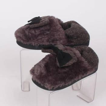 Image 1 of Дамски пухкави пантофи в тъмносиво с панделка