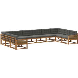vidaXL Комплект дивани за открито 10 бр. Натурален и Антрацит (3382930)