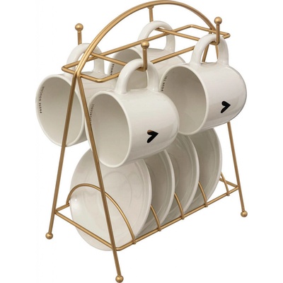 Secret de Gourmet Kávová sada: 4 porcelánové šálky a podšálky na stojanu FLORAL 170 ml béžová