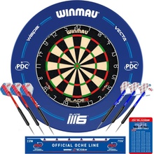 Kompletný šípkový set, terč Winmau Blade 6, PDC chránič steny, 2 sety šípok, štartovacia čiara, výst