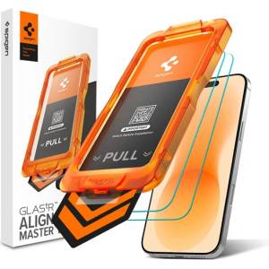 Spigen iPhone 18 Pro / 17 Pro SPIGEN GLASS TR ALIGNMASTER S стъклен екранен протектор, 2 бр. , 2.5D, 9H + помощна рамка, ПРОЗРАЧЕН (AGL10105)