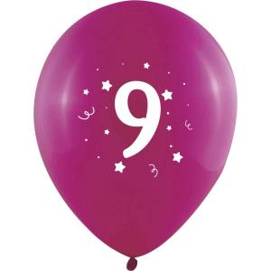 Globos Festival БАЛОНИ 10 БР. 12" - 30 СМ С ПЕЧАТ - ЦИФРА 9