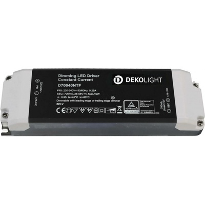 Deko-Light LED-napájení BASIC, DIM, CC, D70040NTF/40W konstantní proud 700 mA IP20 stmívatelné 28-56V DC 19,60-40,00 W 862208