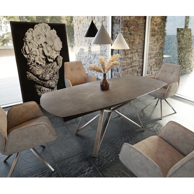 DELIFE Jídelní stůl Carlow 130/ 200 x 90 cm keramická hnědá nerezová ocel rozkládací