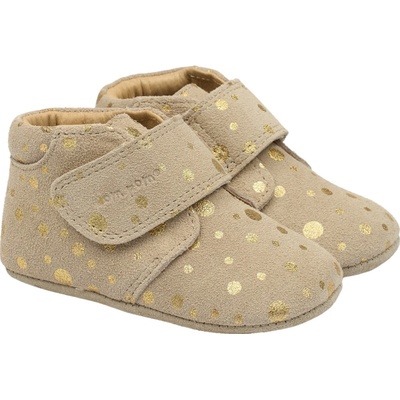 POMPOM Kožené capáčky Beginners na suchý zip Gold dot béžové