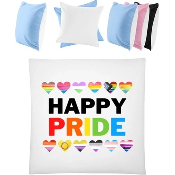 Darčeky PrintEQ Štvorcový Farebný Vankúš Nápis Happy Pride Biela Nebeská modrá 40x40