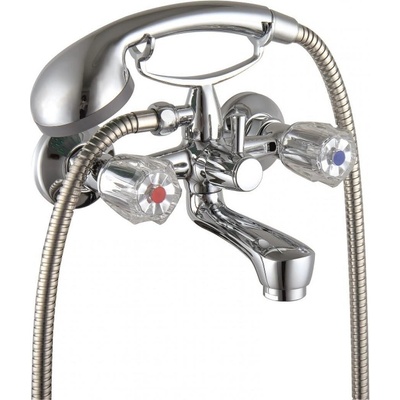 Inter Ceramic Стенен смесител за вана и душ " ДУНАВ " ICF 6001871C, месинг, хром, с душ, държач и шлаух, 16.8x12.85см (6001871)