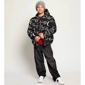 GUESS Детско Oversize черно зимно яке с графични лога Guess