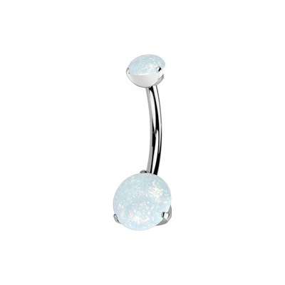 Šperky4U Piercing do pupíku TITAN bílý opál TIT1145-OP17