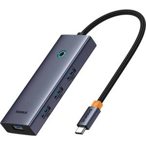 Baseus USB хъб Baseus UltraJoy, 5 Порта, Type-C към 4xUSB 3.0, PD, 0.22m, Сив - 12076 (12076)