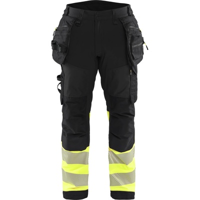 Blåkläder AB 1821 softshellové reflexní nohavice Cerná/žltá