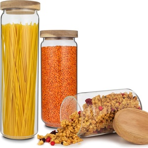 Klarstein Glaswerk Lovage комплект буркани за съхранение 0, 75 1, 1 1, 5 л, боросиликатно стъкло, капаци акациево дърво, силикон, 3 бр. (-) (-)