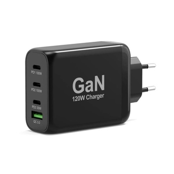 PORT Designs Дизайн на портове 120W GaN зарядно USB-C и USB-A захранване и бързо зареждане Черно, зарядно устройство (900107-EU) (900107-EU)