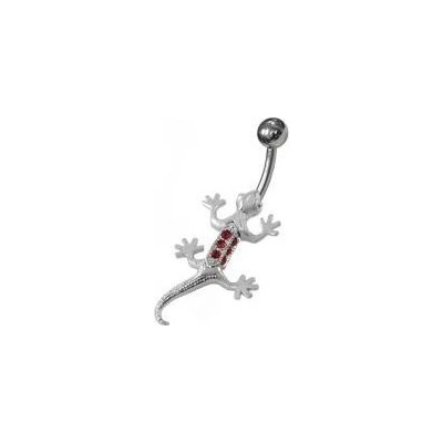 Šperky4U stříbrný piercing do pupíku ještěrka červené zirkony BP01284-R