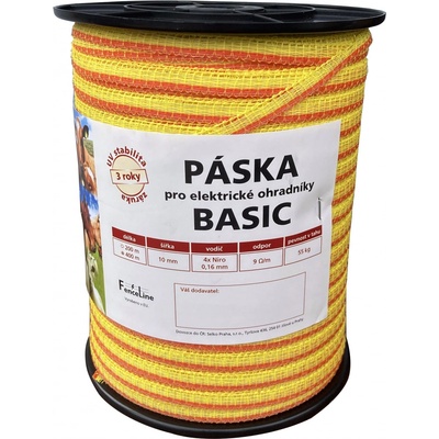 Páska BASIC 10 mm pro el. ohradník, 4x0,16 mm Niro, žluto-oranž. - 400 m