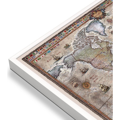 RayWorld Svět - nástěnná mapa Ray World Retro 136 x 92 cm Varianta: mapa v hliníkovém rámu, Provedení: bílý rám