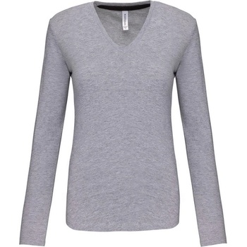 Kariban v-neck k382 / Дамска тениска с дълъг ръкав - оксфордско сиво m (20k38239802)