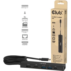 Club 3D Док за преносим компютър Club 3D - CSV-2555 (140W, USB-C към 4K60Hz HDMI, USB-C, RJ-45, 2x USB-A, MicroSD, SD) (CSV-2555)