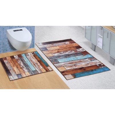 Bellatex koupelnová předložka 3D tisk sada bez výkroje Dřevěná podlaha - 60x100 60x50cm