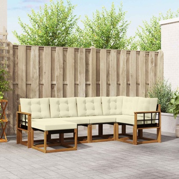 vidaXL Комплект дивани за открито 6 pcs Натурален и Крема (3368837)