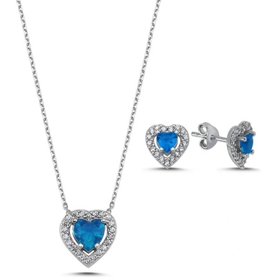 Olivie stříbrná sada AKVAMARÍNOVÉ SRDCE 7806 – Zboží Dáma