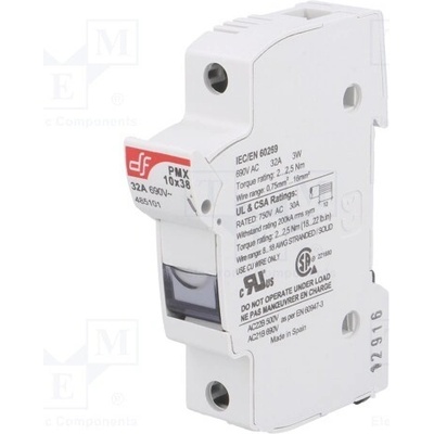 DF ELECTRIC 485101 Zásuvka; 10,3x38mm; na přípojnici DIN; 32A; 690VAC; Póly: 1; 750VDC