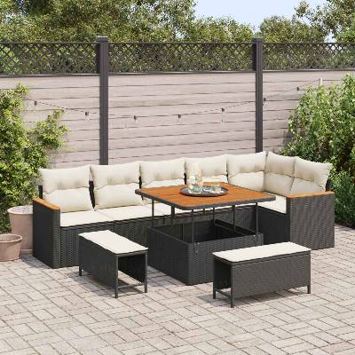 vidaXL Градински Софа Комплект 9 pcs Черно полиратан (3362925)