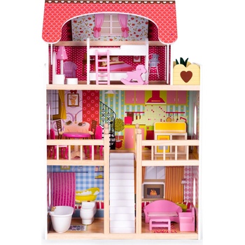 EcoToys Drevený domček pre bábiky s nábytkom 3 poschodia