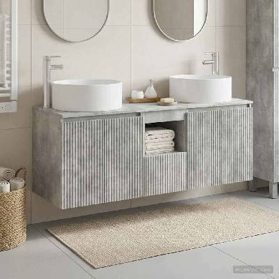 vidaXL Комплект шкафове за баня 3 бр. Бетонно сиво (3405740)