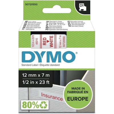 DYMO páska D1 12mm x 7m, červená na bílé, 45015, S0720550