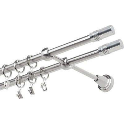 OK-GarnýžeCZ Garnýž kovová dvouřadá 19mm Cylinder double nerez 320 cm do stěny / kroužky s žabkou