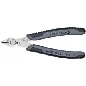 KNIPEX Клещи резачки Super-Knips, неръждаема стомана, черно-сива ръкохватка 125мм, ESD, с отваряща пружина, Knipex (K7803125ESD)