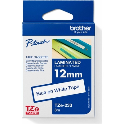 BROTHER TZE233 - kazeta TZ šířky 12mm, laminovaná TZE-233, bílá/modré písmo