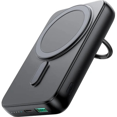 JOYROOM Magnetic Wireless Ring Holder Power Bank 10000 mAh 20W - преносима външна батерия с USB-C порт, USB-A изход, безжично зареждане с MagSafe и пръстен против изпускане (чере