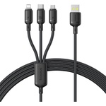 Baseus - Кабел за данни (P10377705123-00) - Бързо зареждане, USB към USB-C, Lightning, Micro-USB, 100W, 480Mbps, 1.5 м - Черен