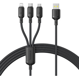 Baseus - Кабел за данни (P10377705123-00) - Бързо зареждане, USB към USB-C, Lightning, Micro-USB, 100W, 480Mbps, 1.5 м - Черен
