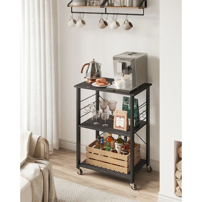 Kuchyňský vozík s 3 policemi a háčky černý 60x40x84 cm – Zboží Dáma