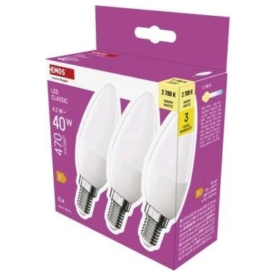 Emos LED žárovka Classic svíčka E14 4,2 W 40 W 470 lm teplá bílá ZQ3E21.3