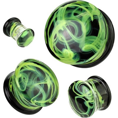 Šperky eshop Plug do ucha z Pyrex skla žlutozelený kouřový efekt černé a čiré zakončení V11.15