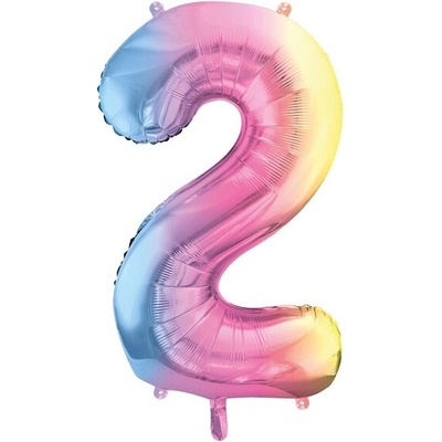 PartyDeco Balónek fóliový číslo 2 pastelově duhový 86 cm