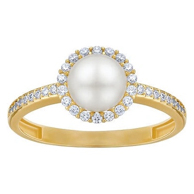 SILVEGO Zlatý prsten Kehlani ze žlutého zlata s přírodní bílou perlou a Brilliance Zirconia FNNNR249RGYEPW