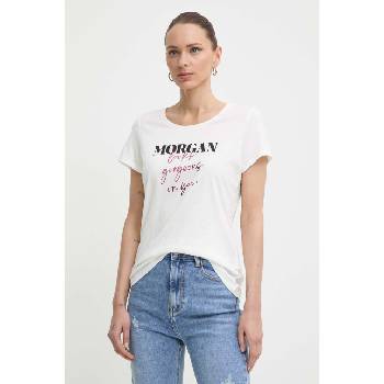 Morgan Тениска Morgan DLOOKS в синьо с изчистен дизайн със стандартна талия PL801110PF7 (DLOOKS.OFF.WHITE)