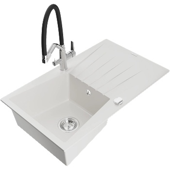 Mexen Cesar гранитна мивка с 1 отделение и отцедник и кухненски смесител Duo, бял - 6514-20-671701-07 (6514-20-671701-07)