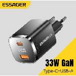 ESSAGER Зарядно устройство Essager 33W, GaN, USB-C + USB-A (ECT33W-GMB01-Z)