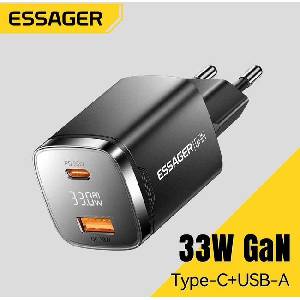 ESSAGER Зарядно устройство Essager 33W, GaN, USB-C + USB-A (ECT33W-GMB01-Z)