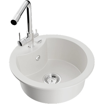 Mexen Diego гранитна кухненска мивка с 1 корито с кухненски смесител Duero, бял - 6512-20-671600-00 (6512-20-671600-00)